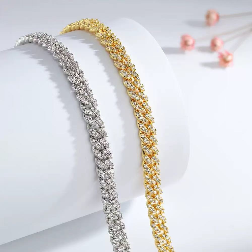 8mm VVS Moissanite Diamond Prong Link Chain 925 Sterling Silver Rhodium VVS1 Cuban Link Necklace