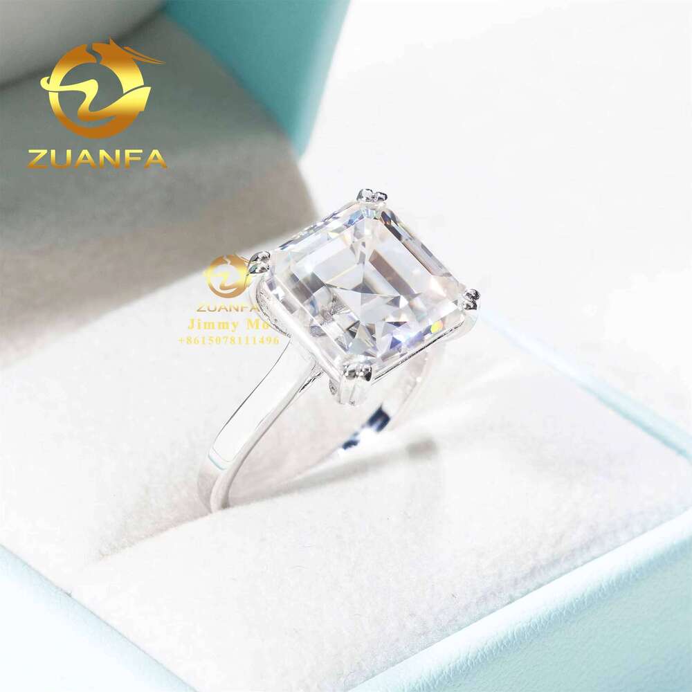 Custom Hidden halo Wedding Bridal Jewelry Solid Sier D Color 8ct Moissanite Asscher Dia Engagement Ring Women