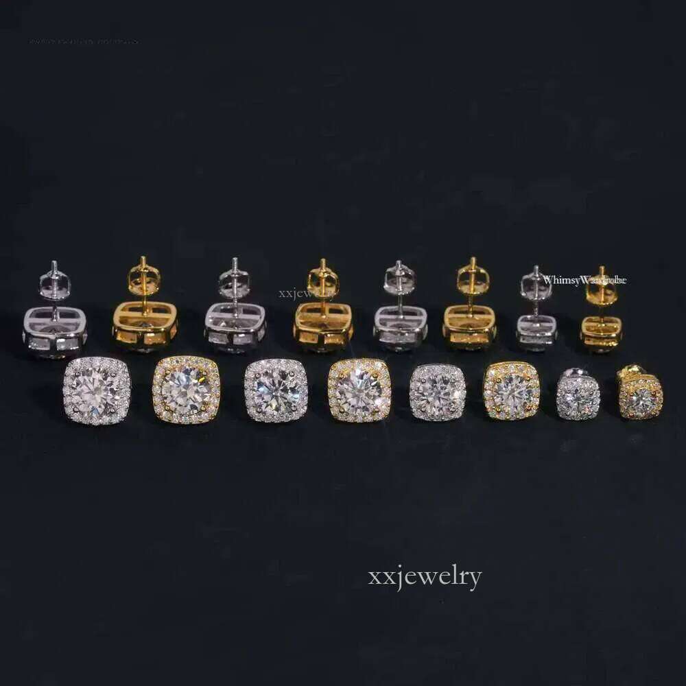 Morganite High-End Custom EarringsHip Hop Jewelry Cluster Sterg Sier VVS Moissanite Fully Iced Out Stud Earring