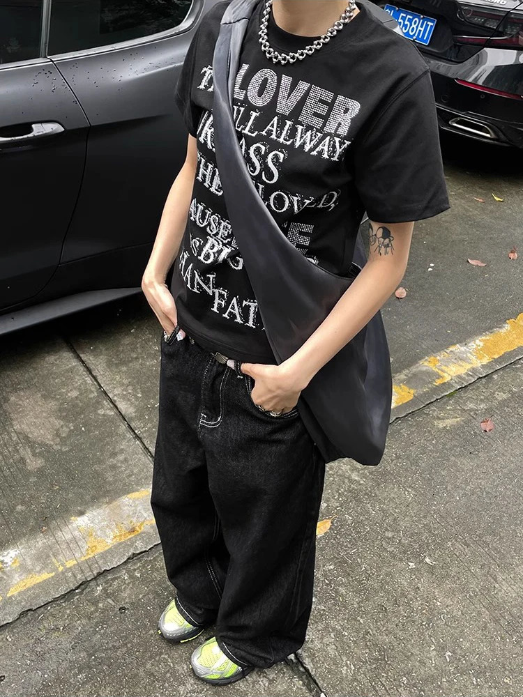 Y2k Embroidered Black Wide Leg Jean American Retro Casual Loose Denim Pants Streetwear 2025 High Waist Baggy Trousers 250717