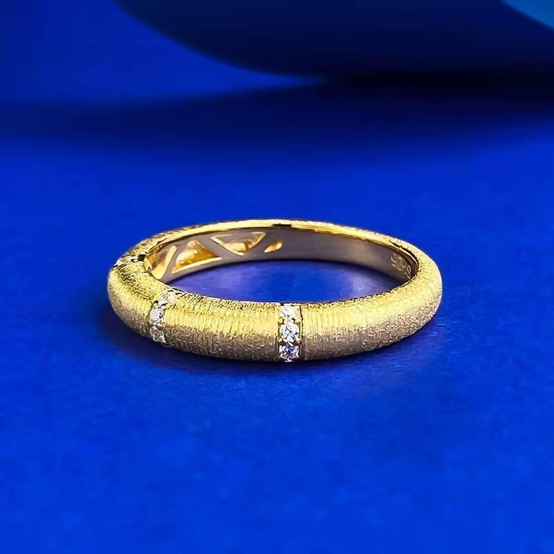 MEENOY Wholesale Price S925 Silver 18K Gold WomenS Jewelry Zircon Inlay Satin Brushed Wide And Narrow Ring