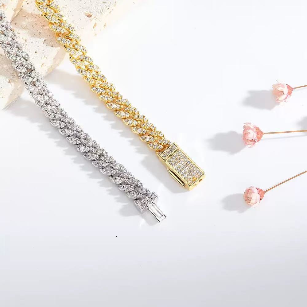 8mm VVS Moissanite Diamond Prong Link Chain 925 Sterling Silver Rhodium VVS1 Cuban Link Necklace