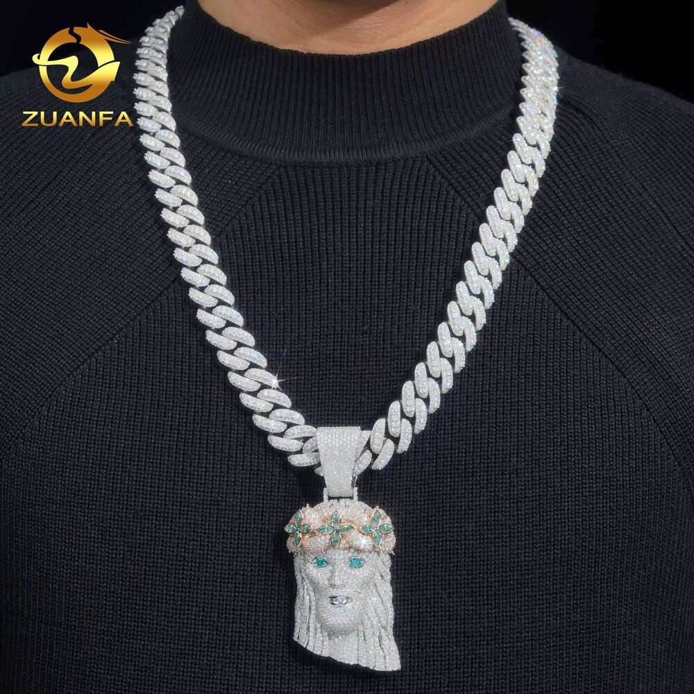 Unique Color Blocking Design Plating Over Sier 3" Large Size Fully Iced Out Moissanite Dia Jesus Piece Hip Hop Pendant