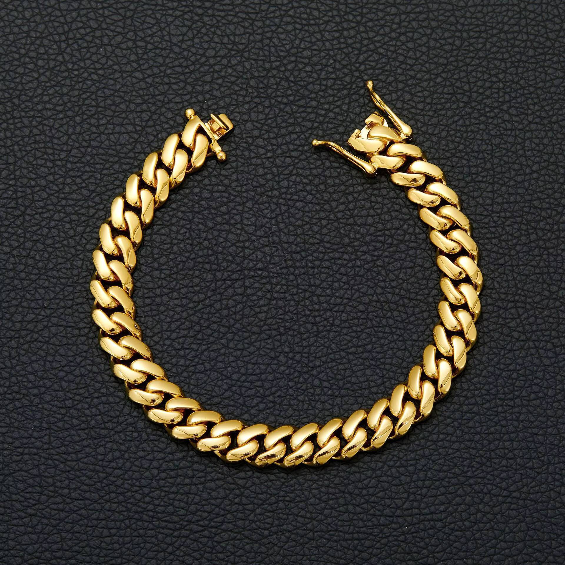 Wholesale Mens Stainless Steel Miami Cuban Link Necklace Hiphop Chain with Gold Plating Non-Tarnish Trendy Style for Men Women