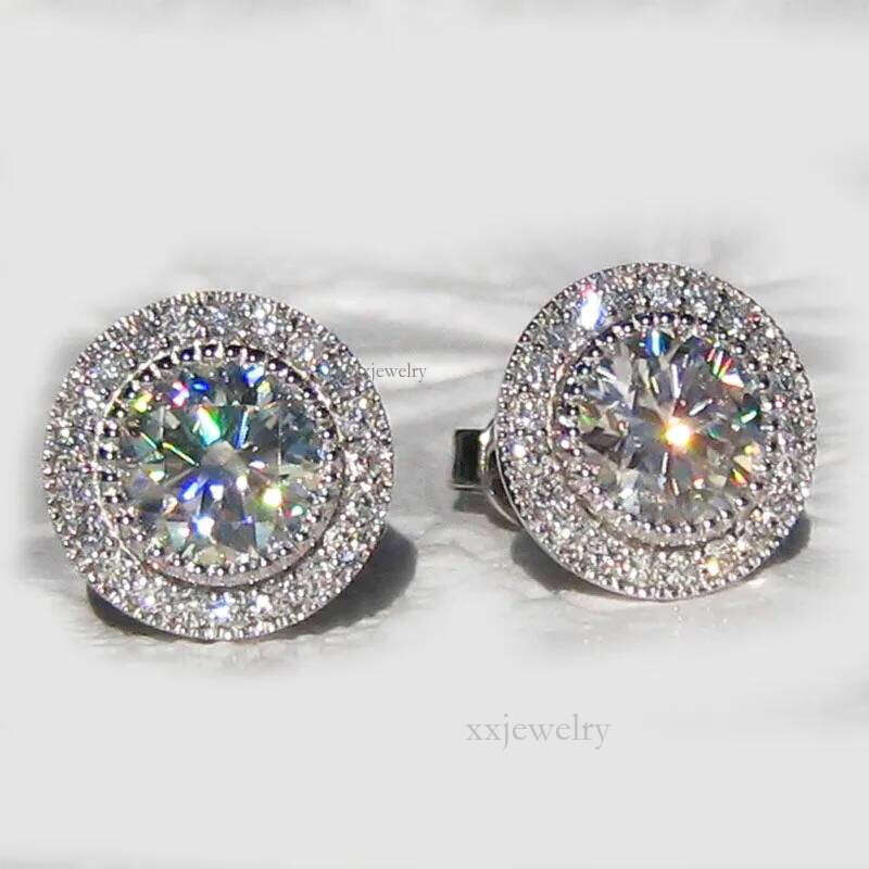 Cubic Zirconia Stud For Women Men Real Gold Sier Plated Sparkling CZ Crystal Designer Simulated Dia Round Earrings Party Jewelry