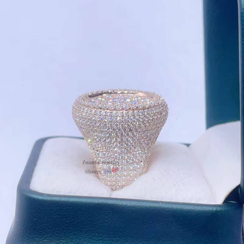 Luxury Gra Certificated Rose Gold Iced Out Hip Hop Moissanite Ring Men Vvs