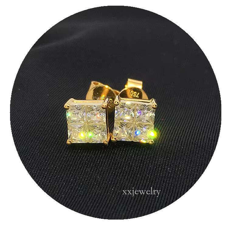 Designer Earrings10K Real Gold Solid Twist Back Carbon Silicon Stone Stud Women's Earrings