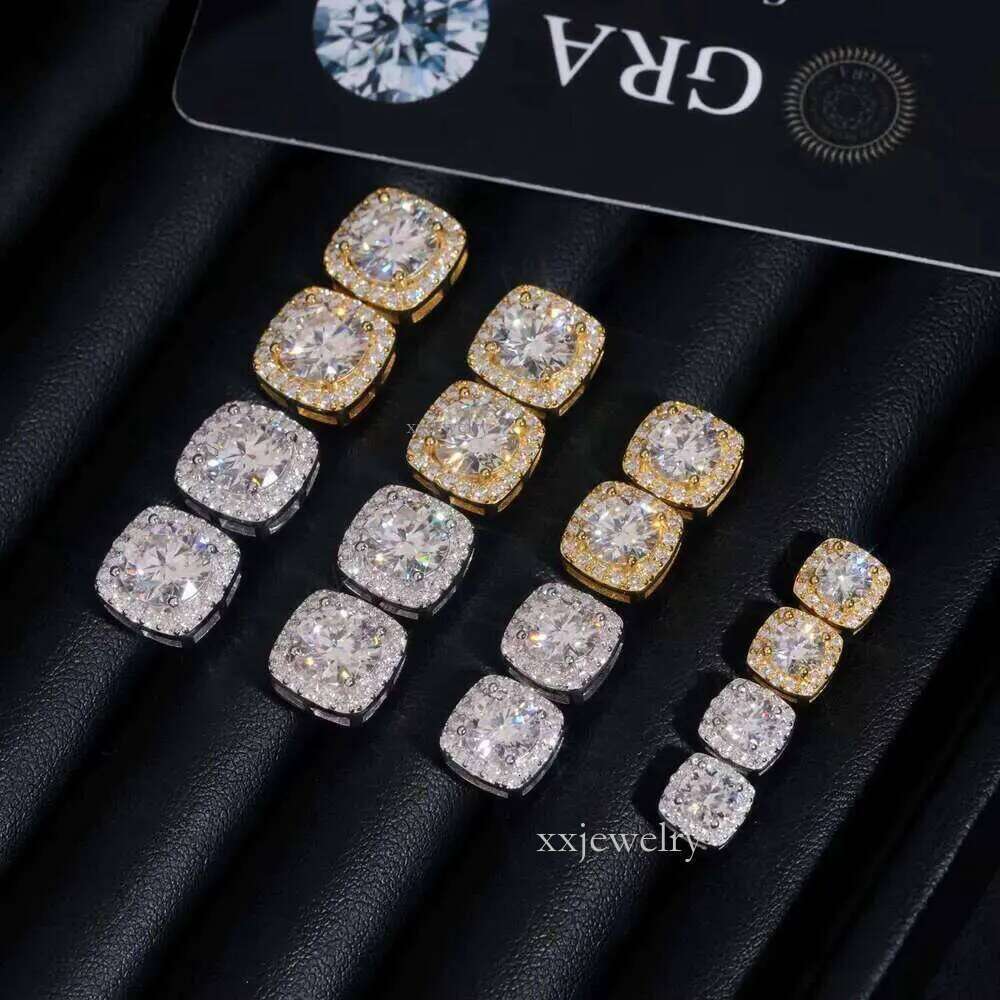 Morganite High-End Custom EarringsHip Hop Jewelry Cluster Sterg Sier VVS Moissanite Fully Iced Out Stud Earring