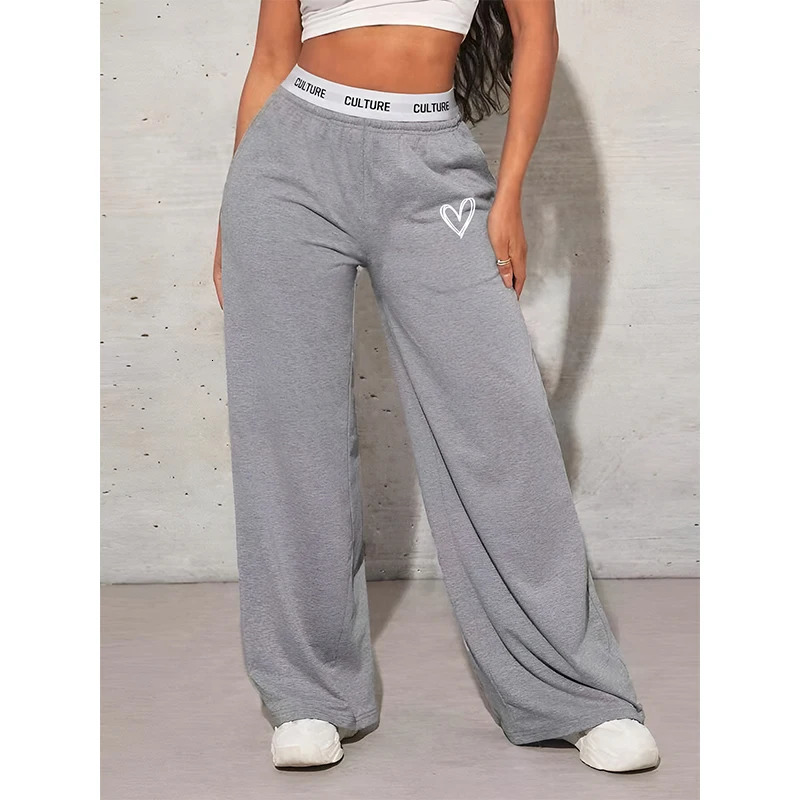 Trousers Casual Loose Love Printed Webbing Womens Wide Leg Drag Pants Fashion Female Clothing Z260314