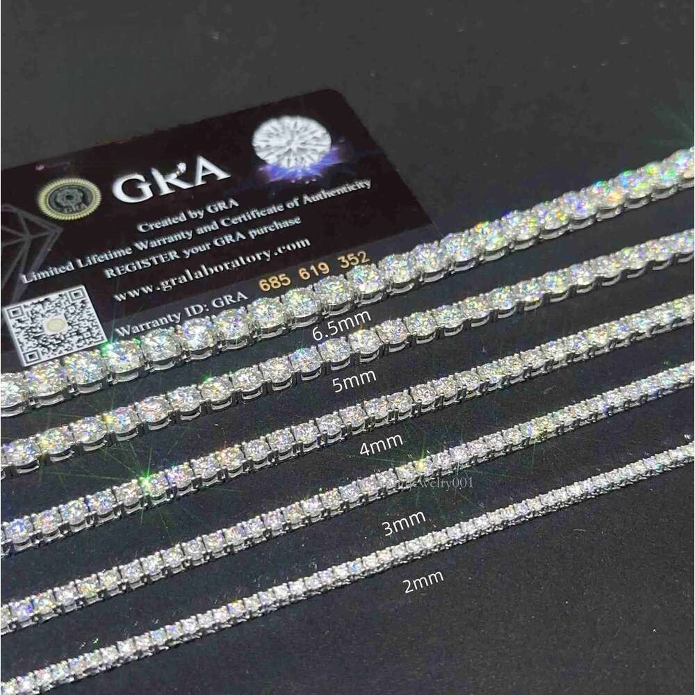 2mm 3mm 4mm 5mm Hip Hop Necklace Sier vvs moissanite tennis chain women mens necklace pass dia tester Chain