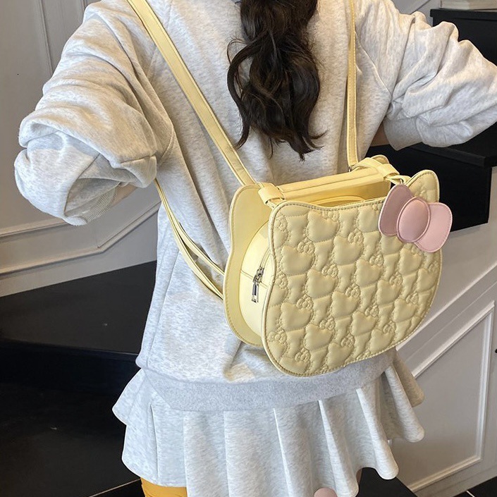 Designer Bag Korean Style Sweet Double-shoulder Kitten Backpack Outdoor Beach Cartoon Bow Simple Fashionable Luxurious Texture Student Schoolbag
