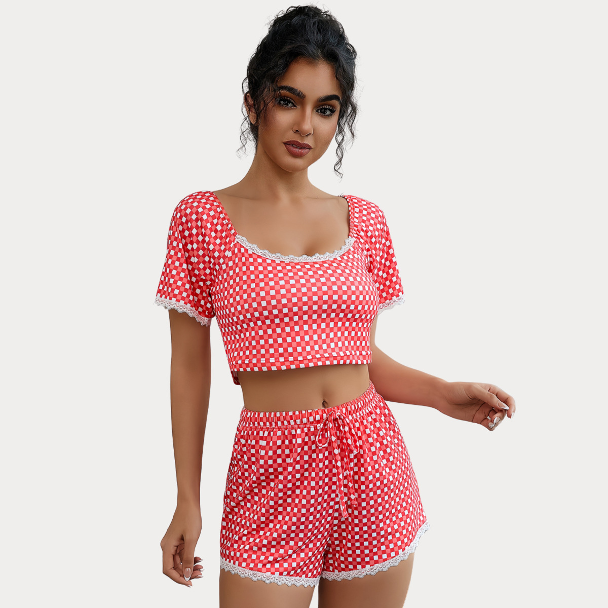 B992-New cross-border women's pajamas summer sexy short-sleeved shorts two-piece home clothes