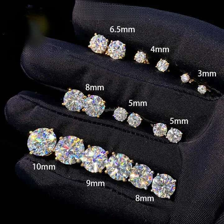 Designer stud earrings with morganite VVS stones, agate stones, hip-hop style, S-shaped, 10K/14K gold round single stud earrings