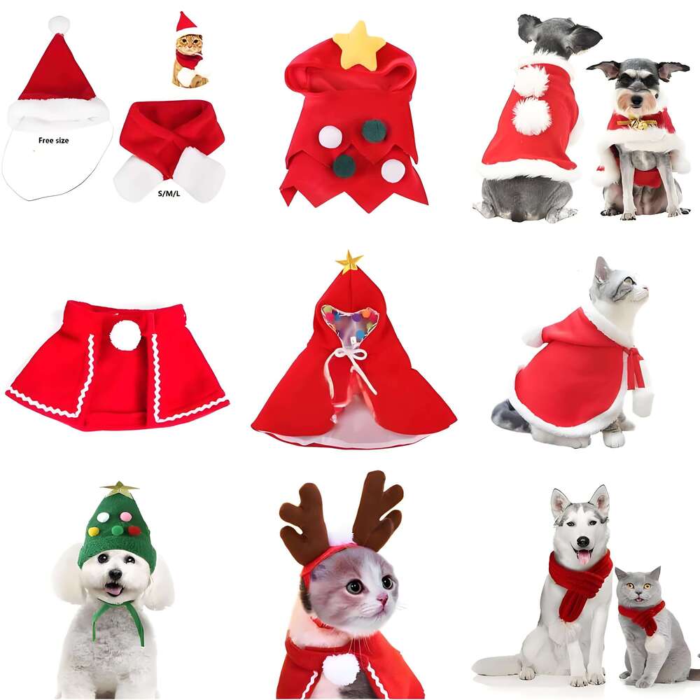 Christmas Headbands Girl Capes Stretchy Funny Hat Costumes Clothes with Bowtie Dog Outfit for Small Dogs Cats Puppy Free shipping