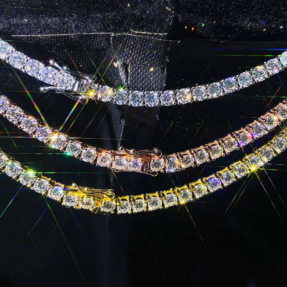 Link Hip Hop Jewelry 4mm Moissanite Sier Tennis Chain Necklaces for Men Women