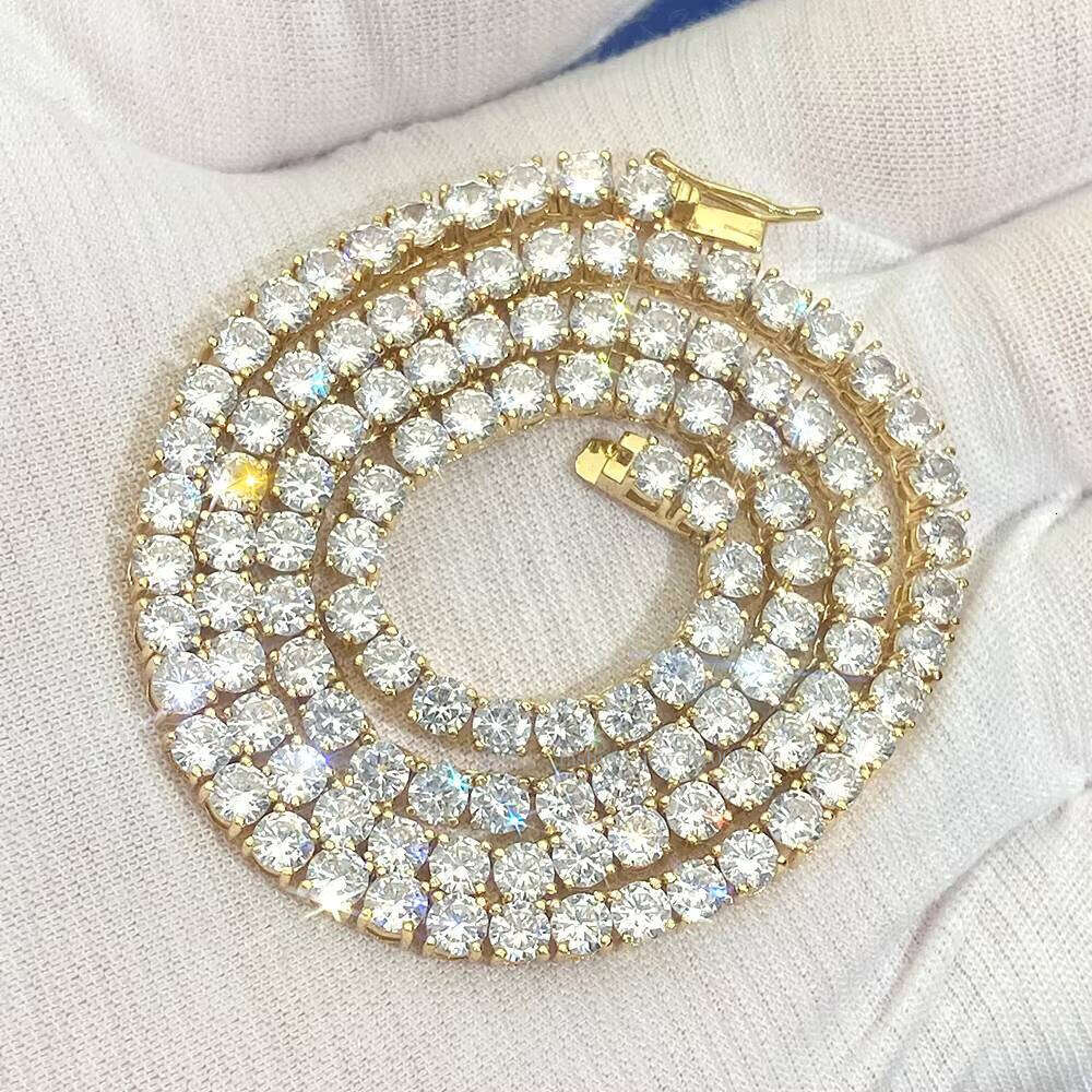 Hip Hop Silicon Stone Sterling Sier Vvs Cubic Zirconia 4mm White Gold Tennis Chain