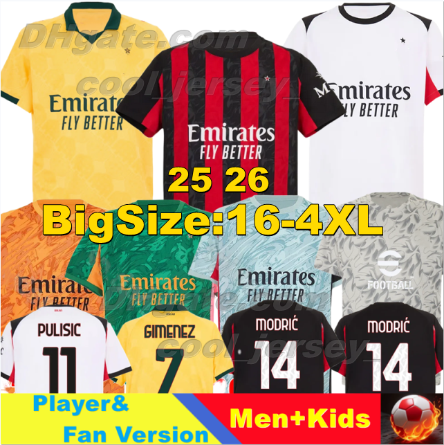 3XL 4XL 25 26 AC MODRIC GIMENEZ Soccer Jerseys RAFA LEAO PULISIC AC 2025 2026 MILANES CHUKWUEZE FOFANA PAVLOVIC Football Shirts goalkeeper M.MAIGNAN Men Kids Kits sets
