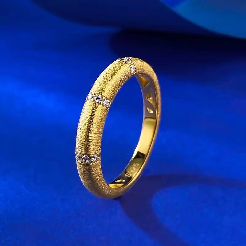 MEENOY Wholesale Price S925 Silver 18K Gold WomenS Jewelry Zircon Inlay Satin Brushed Wide And Narrow Ring