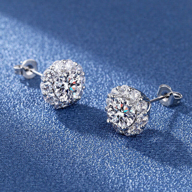 Real S Sterling Sier Stud Earrings Simple Fashion Women Wedding Jewelry Round Cut White Top CZ Dia Gemstones aretes brincos earring ear rings jewelery