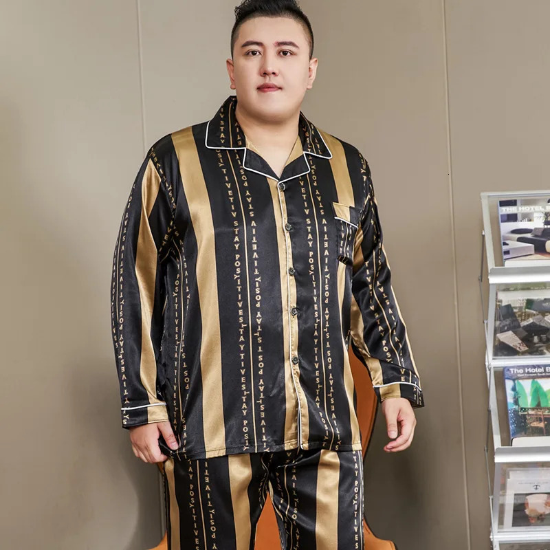 5XL Big Size Pajamas For Men 165KG Spring Summer Ice Silk Satin Cool Pajama Man Set Casual Loose Print Sleepwear Pijama 250724