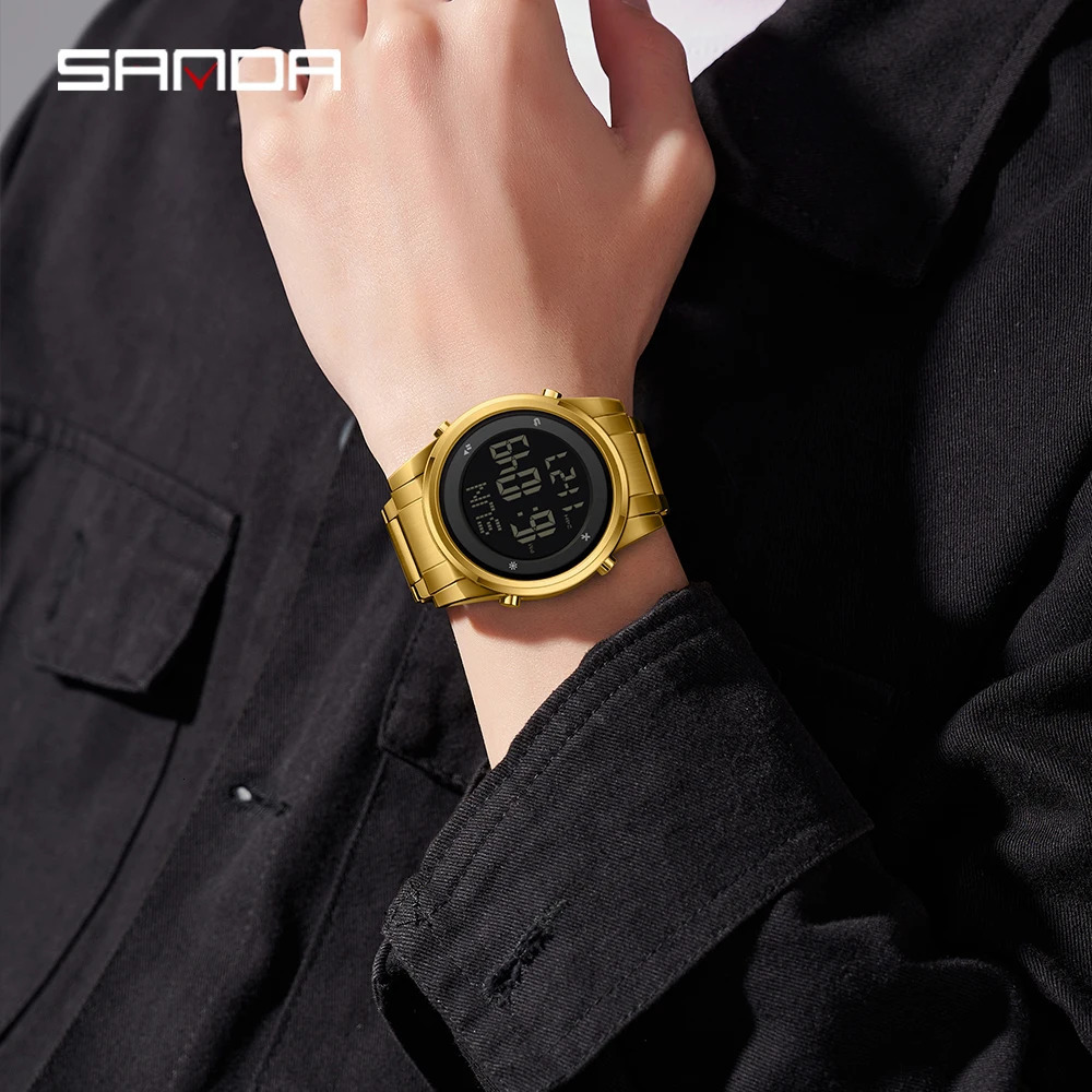 6160 Fashion Stainless Steel Strap Digital Movement Trendy Outdoor Sports Fashion Teenager Students Wrist Watch 250724