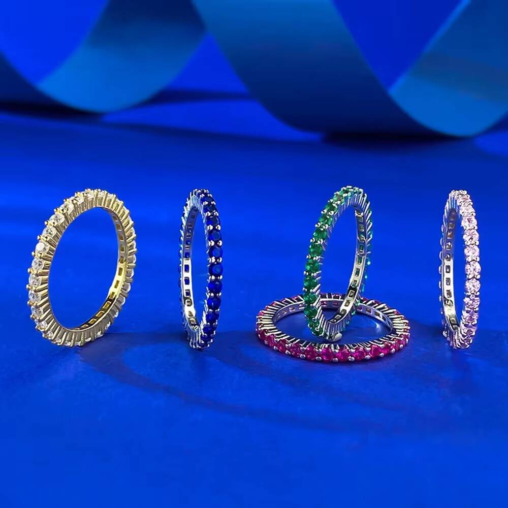 MEENOY Design 925 Silver Zircon Gold Ruby Green Black Pink Sapphire Diamond Tennis Ring for Women Girls