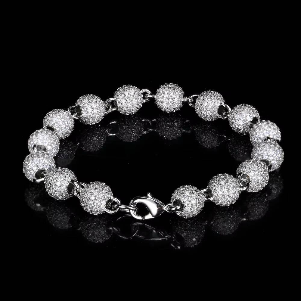 Hip Hop Iced Out Moissanite 8mm Round Bead for Bracelet 18K Gold Plated Women Men Jewelries
