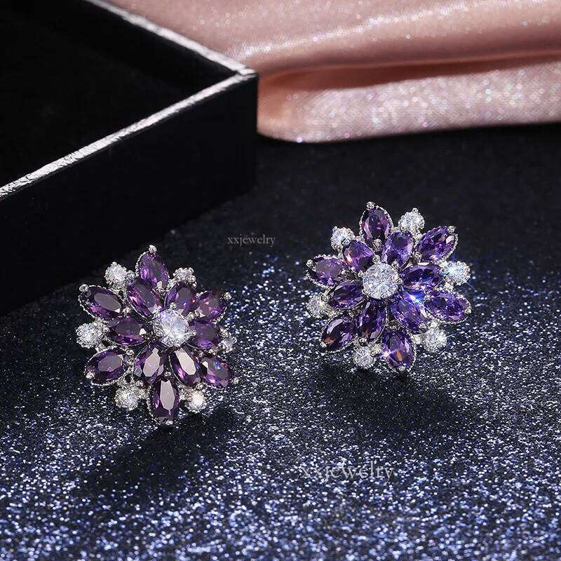 Summer Beach Moissanite Flower Earrings For Women Sterling Sier Double Shining CZ Zircon Dia Stud Earring brincos Wedding Party Gifts