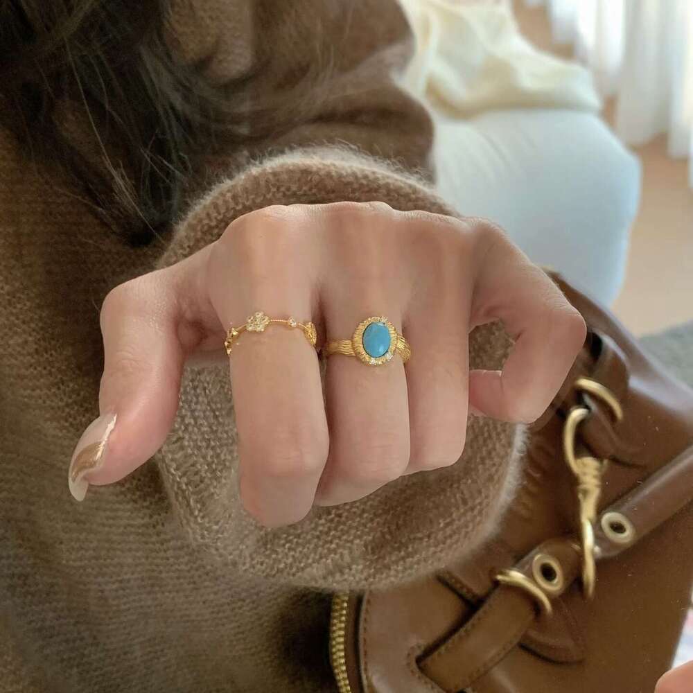 INS Luxury jewelry designer necklace bracelet earring set vintage style handmade brushed blue pine necklace high-end luxury ring temperament earring P