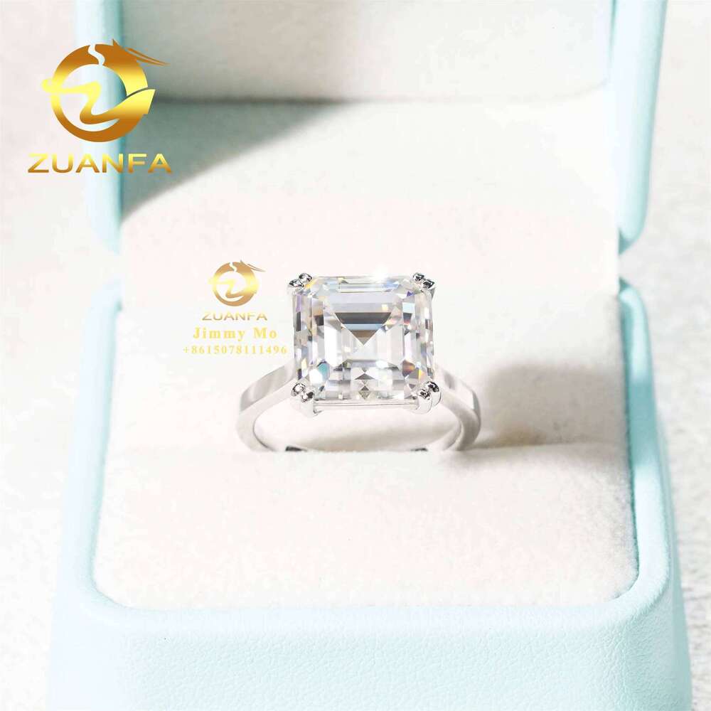 Custom Hidden halo Wedding Bridal Jewelry Solid Sier D Color 8ct Moissanite Asscher Dia Engagement Ring Women