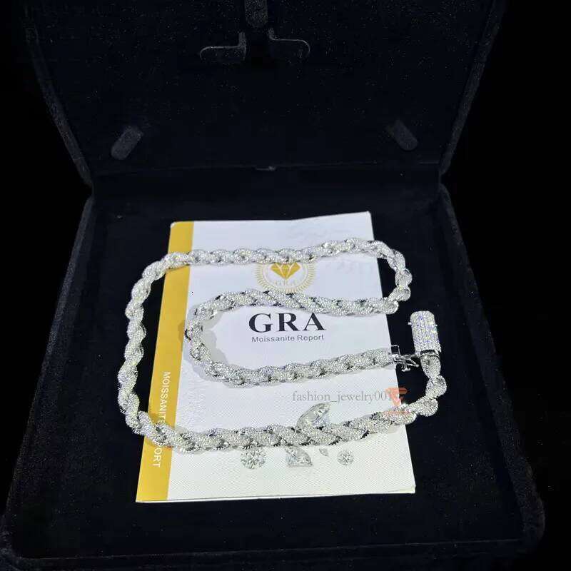 Hip Hop Custom Iced Out Sterg Sier Vvs Moissanite White Gold Plated Rope Chain Tennis Chains Jewelry Unisex Dia Necklace