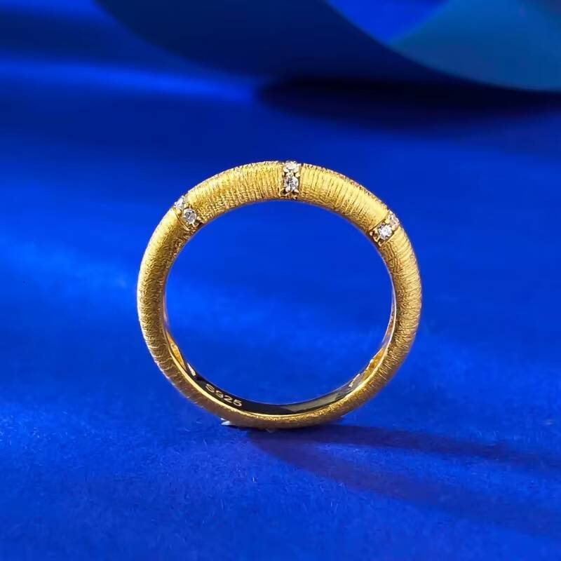 MEENOY Wholesale Price S925 Silver 18K Gold WomenS Jewelry Zircon Inlay Satin Brushed Wide And Narrow Ring