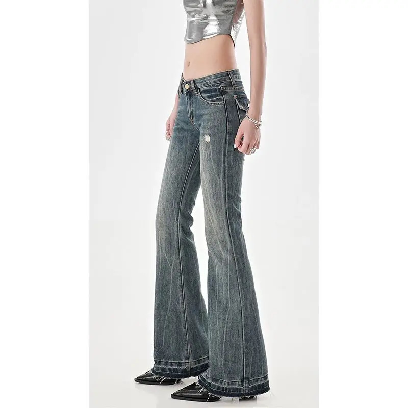 American High Street Spicy Girls Low Waist Jean Autumn Vintage Y2k n Sense Slim Fit Straight Tube Micro Flare Pants 250717