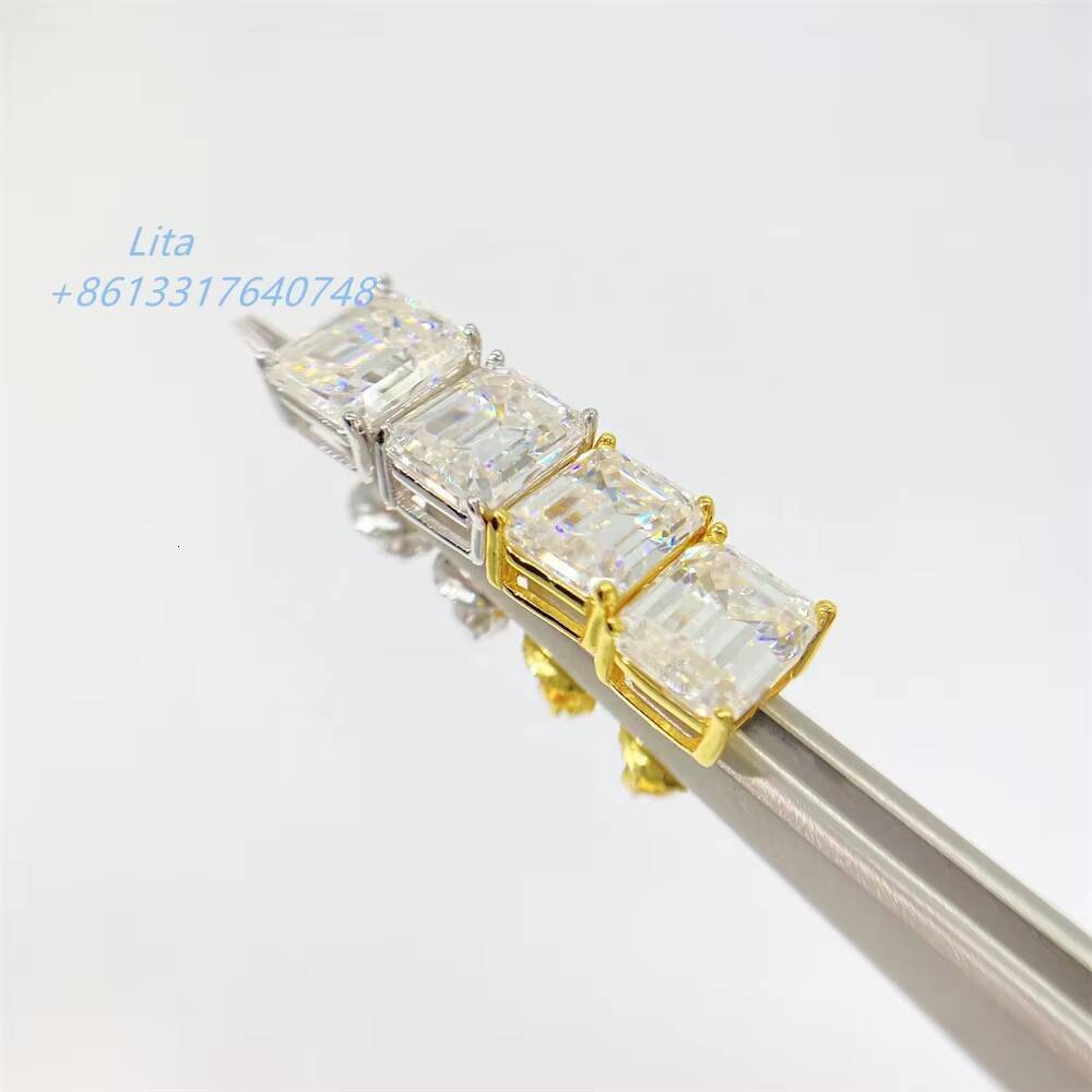 Hip Hop Fashion Screw Back Solitiare Vvs Moissanite Fancy Shape Emerald Cut Silver 925 Earrings