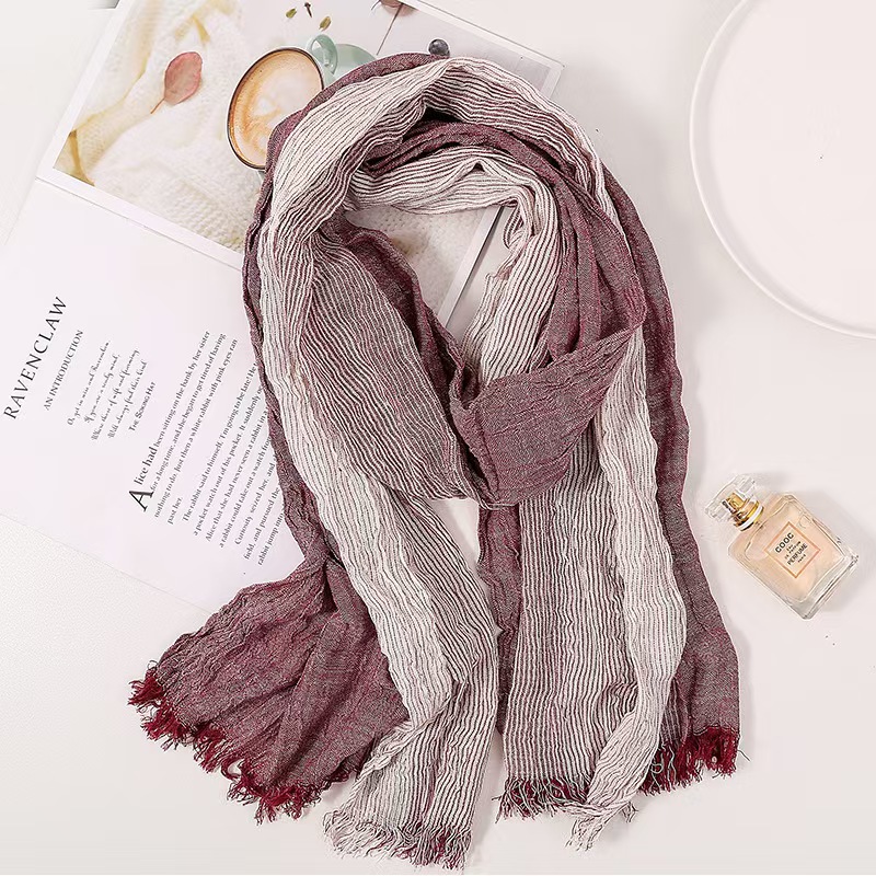 T1324 cotton and linen texture scarf female long linen scarf spring, summer, autumn and winter style literary Japanese style gradient color female ret