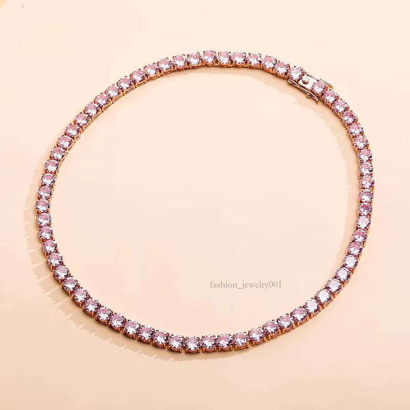 Cross-Border Fashion Moissanite Necklace Bracelet Single Row Full Tennis Chain with Colorful Zircon Hip-Hop Style