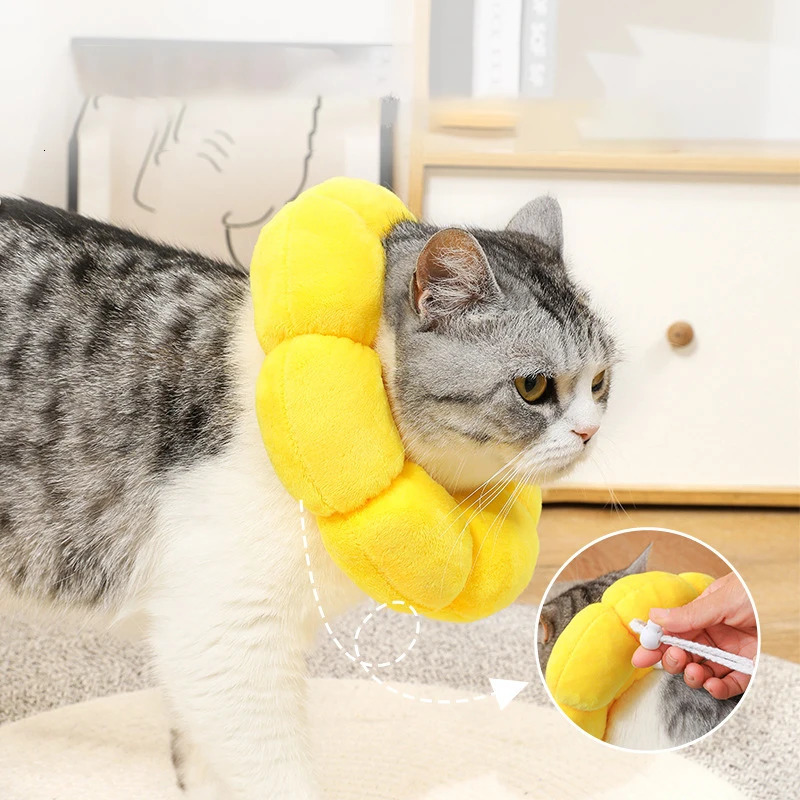 Sunflower Pet Collar Adjustable Anti-Bite Surgery Anti-Lick Wound Healing Cat Protection Collars Soft Plush Elizabethan Collar 250731