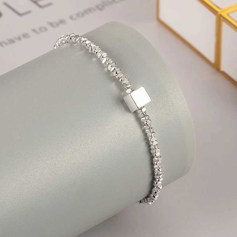 925 Sterling Silver Bracelet Cube Square Irregular Beads Geometric Punk For Women Girls Fashion Jewelry Gift Dropship Wholesale W250728