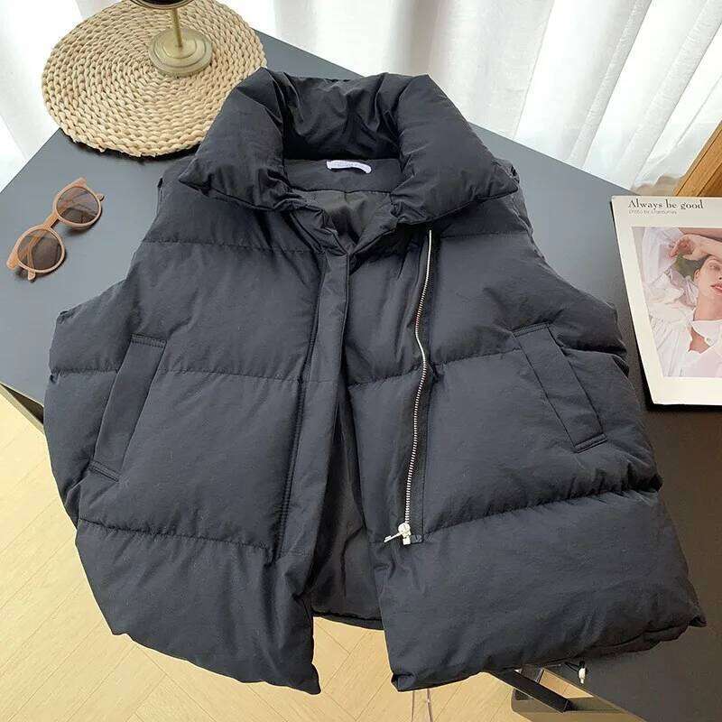 Fashion Autumn New 2024 Stand Collar Elegant Down Coats Warm Outerwear Casual Belt Sleeveless Winter Women Vests Jackets