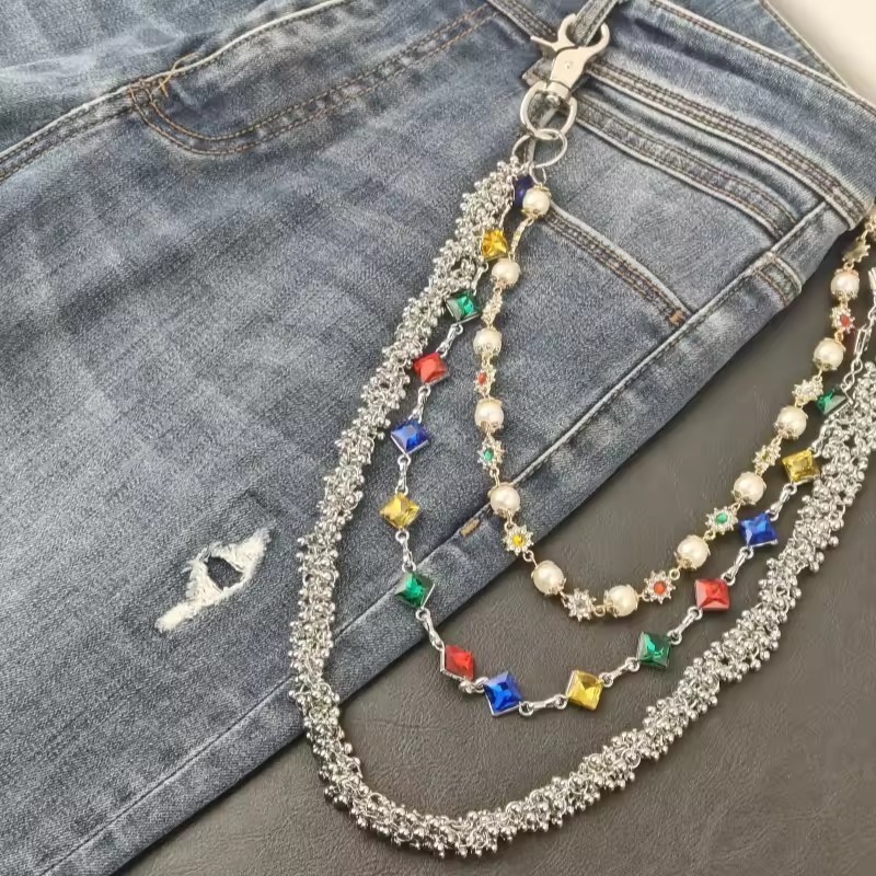 Delicate Color Rhinestone Three Layers Pearl Pants Chain Fashion Icon Ones Waist Accessories Minimalism Hip Hop Jewelry 250122