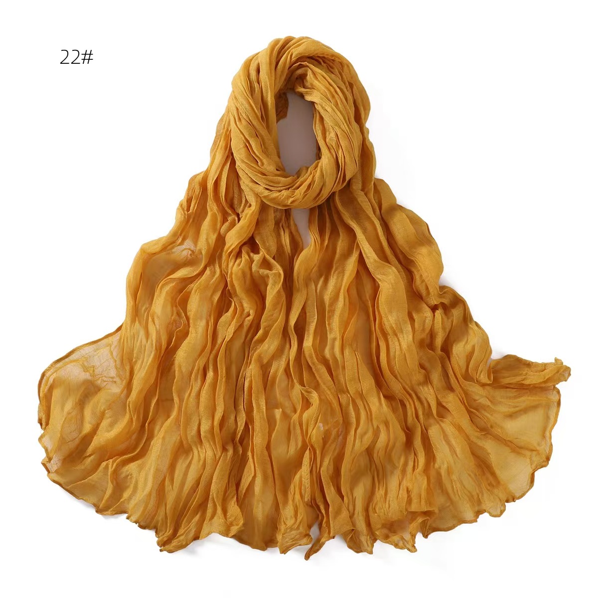 T1330 Spring and Autumn Pure Color Bali Yarn Wrinkled Cotton and Linen Breathable Thin Scarf Women's Hijab Silk Scarf