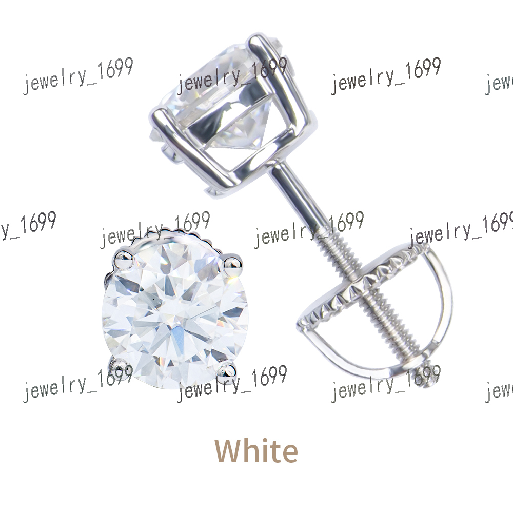 Fashion Moissanite Jewelry Round Brilliant Cut Moissanite 925 Sterling Silver 4 Prong Screw Earrings