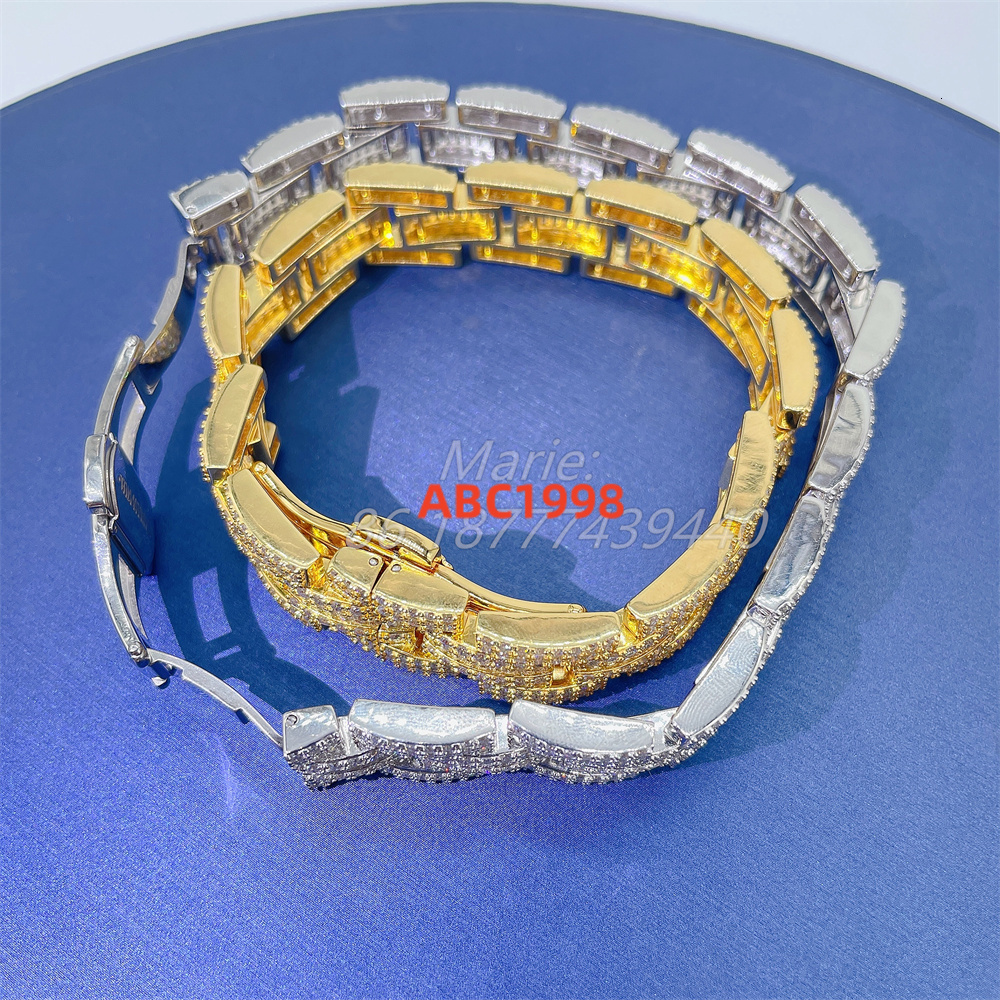 15mm Wide baguette Moissanite Hip Hop Jewelry Fashion Icedout Luxury Bracelet Moissanite Chain Cuban Link Chain