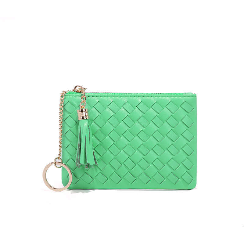 New Mini Wallet Women Zipper Purse Korean Style Woven Cute Lightweight Compact Tassel Card Holder Coin Bag