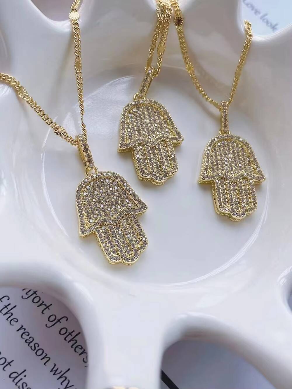 Hamsa Pendants Necklaces Cubic Zirconia Fatima Hand Gold Jewelry