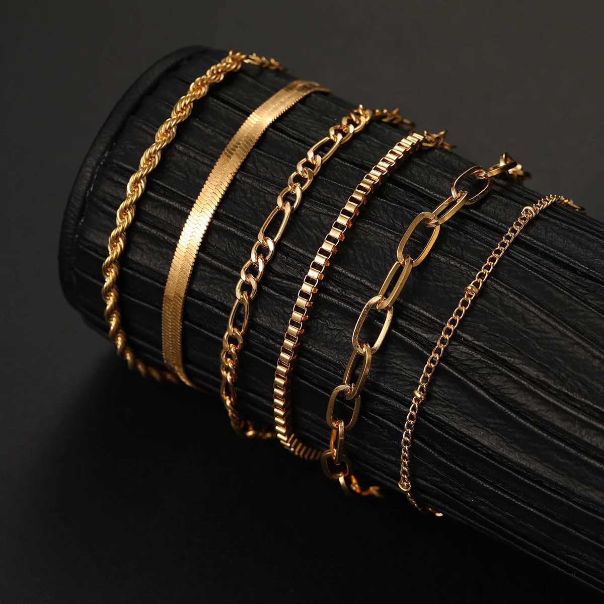 6Pcs Classic Snake Chain Bracelets for Women Trend Gold Plated Cuban Chain Bracelet Trendy Womens Gifts Jewelry 2024 Trendy W250728