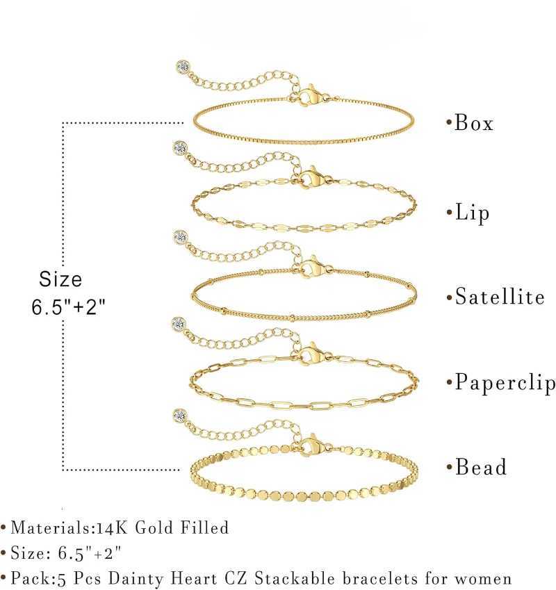 14K Dainty Gold Plated Stackable Bracelets for Women Trendy Chain Bracelets Paperclip Adjustable Tennis Cute Jewelry W250728