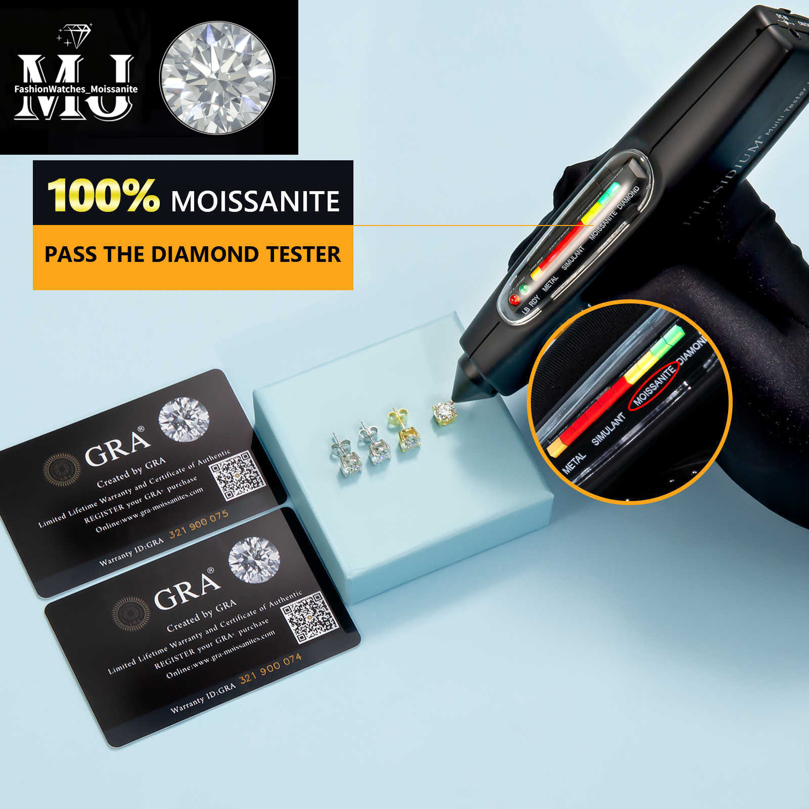 0.5CT 1CT 2CT 3CT Gold Plated Earring Jewelry Sterg Sier GRA VVS Moissanite Dia Ear Stud for Men Women