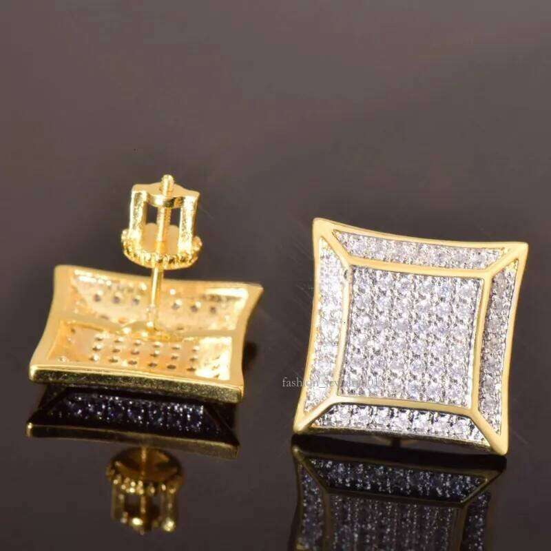 Stud Cubic Zirconia Bling Iced Out Sqaure Earrings Gold Copper For Men Hip Hop Jewelry Women Rapper Ear Ring