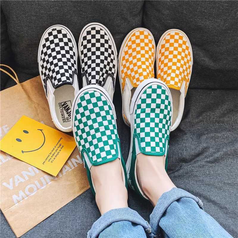 Canva Wens Casual Winter New Style Student Sports Shoes Spring Autumn Plaid Pattern Flat Bott Y250728
